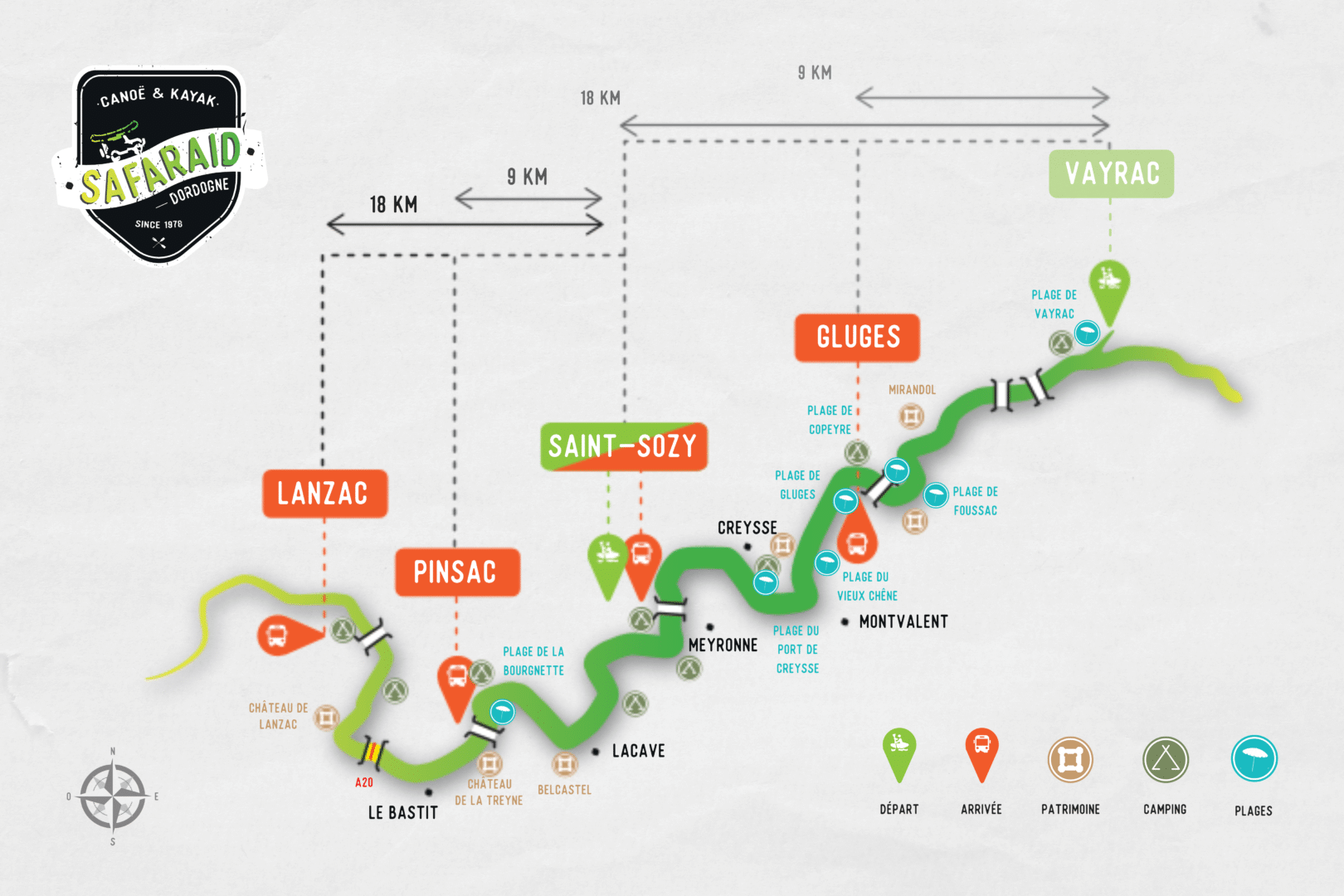 Carte des plages de Safaraid entre Vayrac et Souillac.